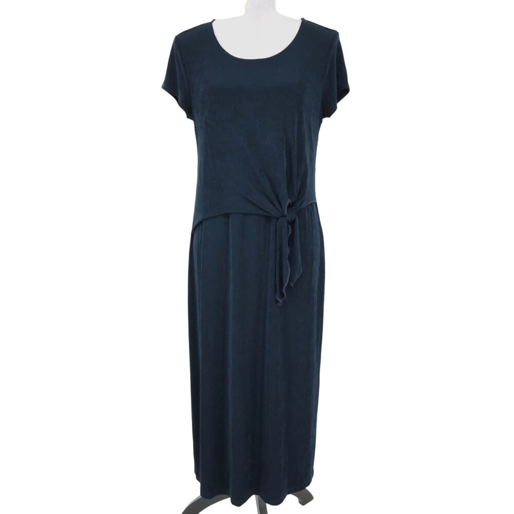 Chicos Travelers Dress 1 Petites 10P Dark Navy Blue Slinky Stretch Knit Maxi